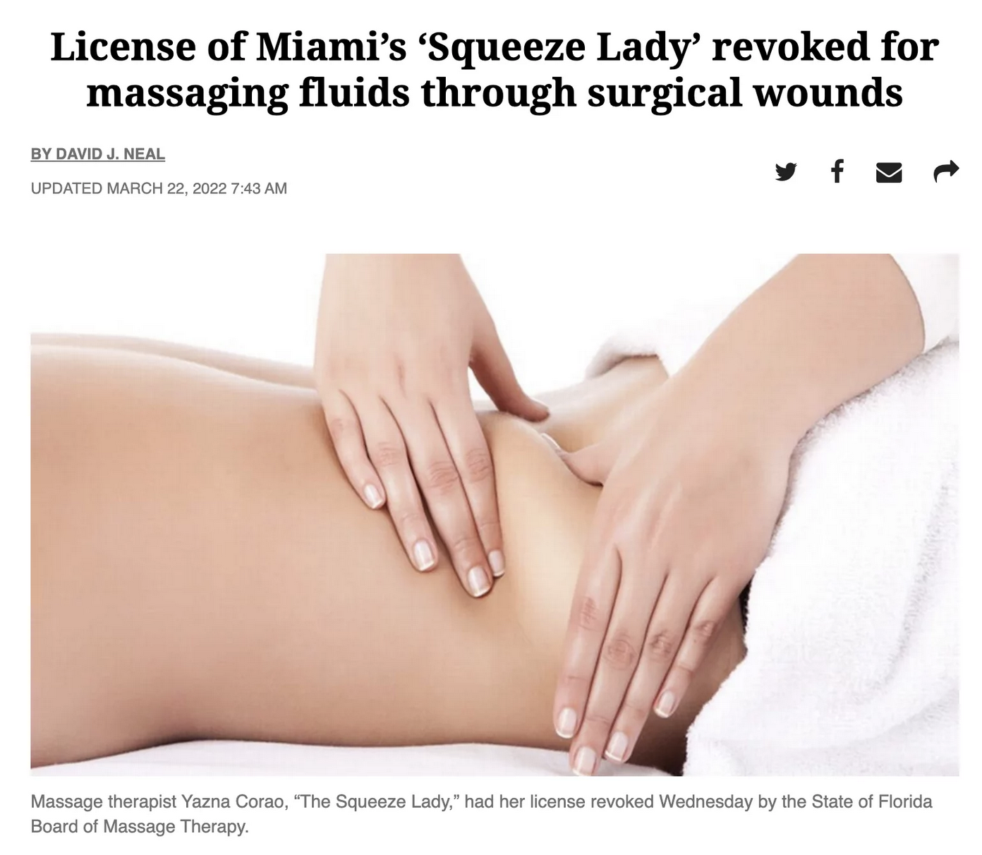 Squeeze Lady loses license over illegal incisional drainage